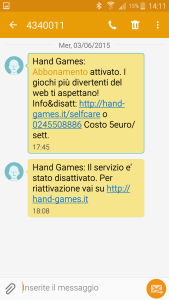 Hand Games, servizio h3g tre non richiesto, 03/06/2015