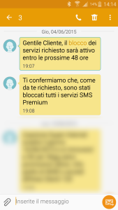 Barring SMS H3G Three Italy, block of premium services and paid text